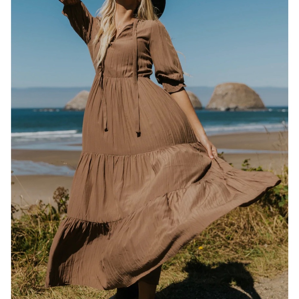 Roolee light brown puff sleeve dress